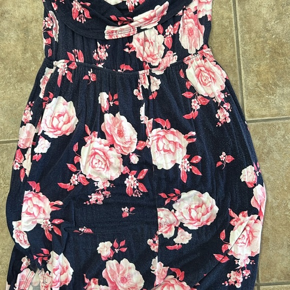 Sweet Lovely by Jen Navy with Pink Floral Curved Hem Full Length Size M - Picture 6 of 6